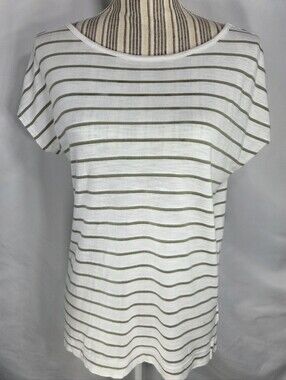 Chaps Denim White & Green Striped Cap Sleeve Scoop Back  Top Size Medium